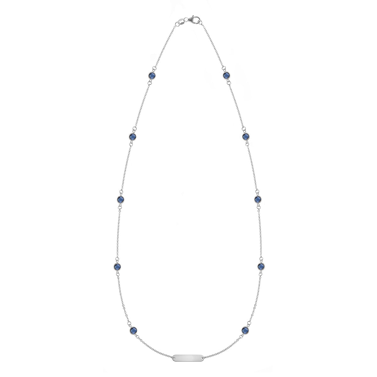 1 Nameplate & 10 Petite Sapphire Necklace in 14k Gold (September)