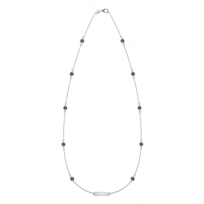 1 Nameplate & 10 Petite Sapphire Necklace in 14k Gold (September)
