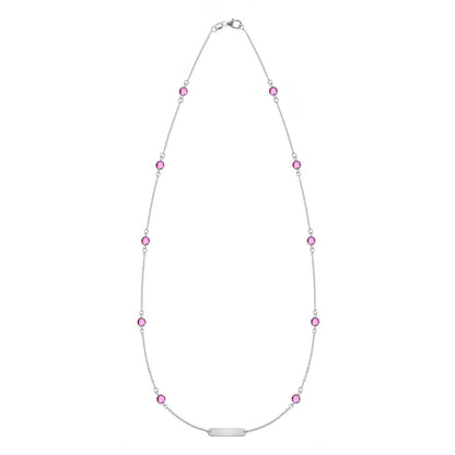 1 Nameplate & 10 Petite Pink Sapphire Necklace in 14k Gold (October)