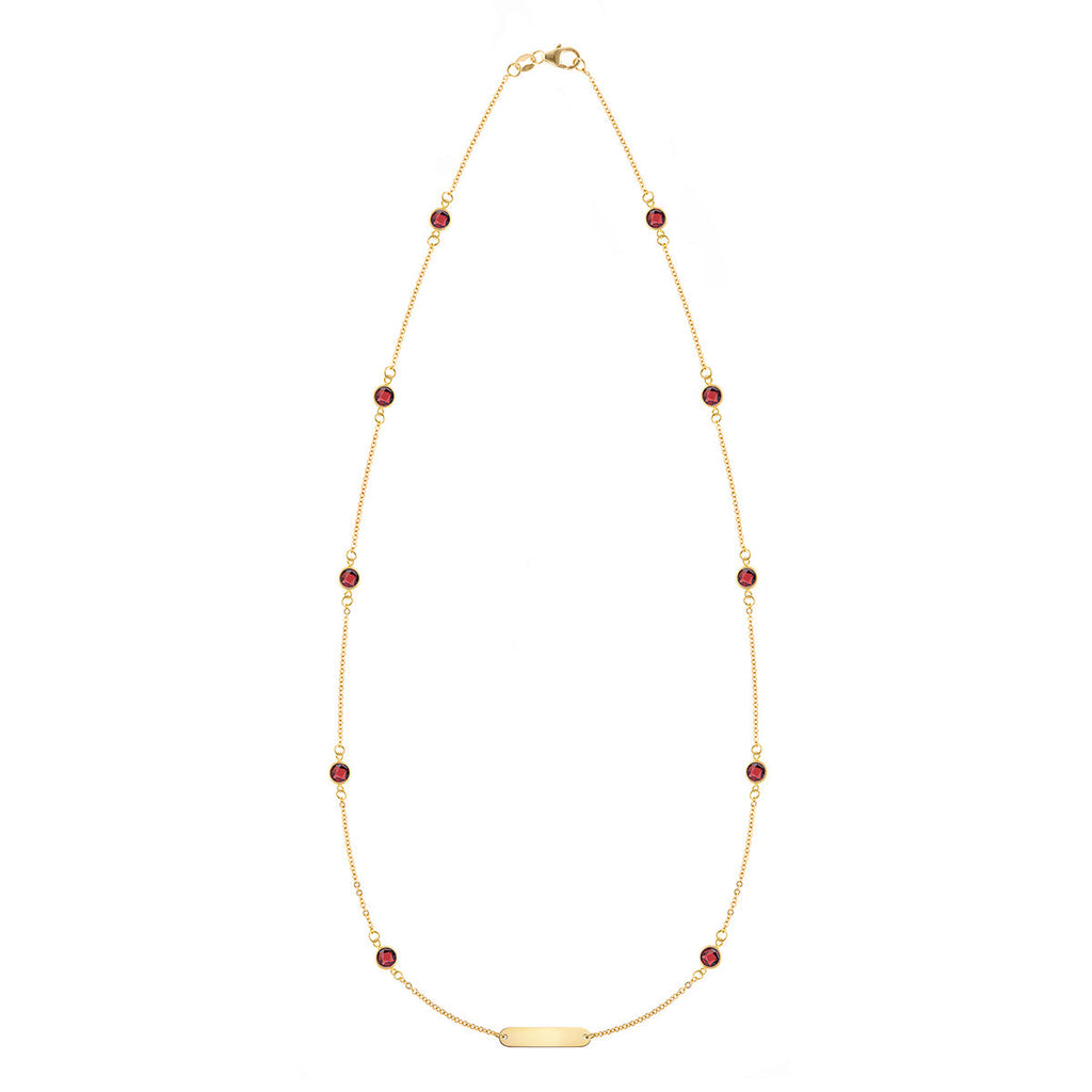 1 Nameplate & 10 Petite Garnet Necklace in 14k Gold (January)