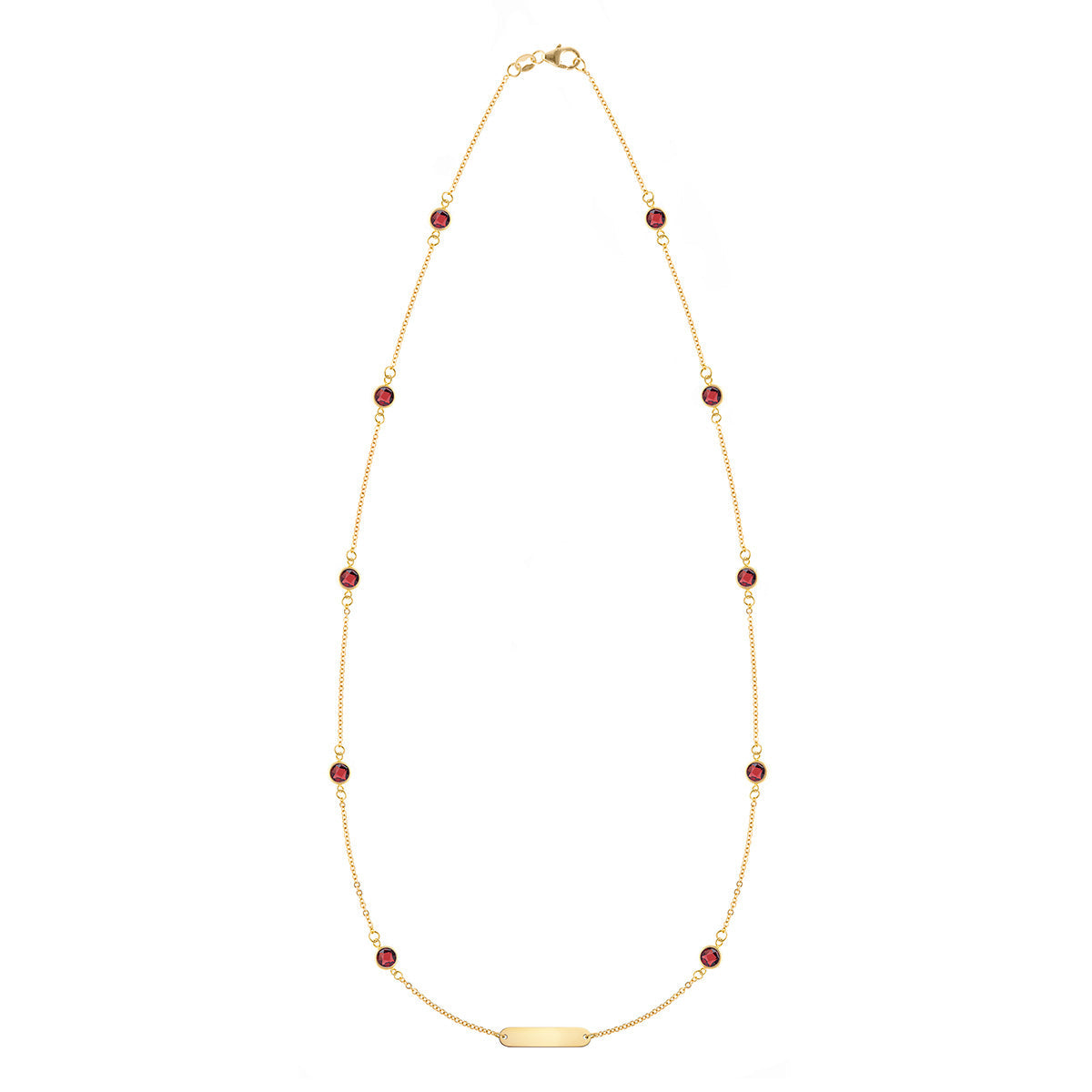 1 Nameplate & 10 Petite Garnet Necklace in 14k Gold (January)