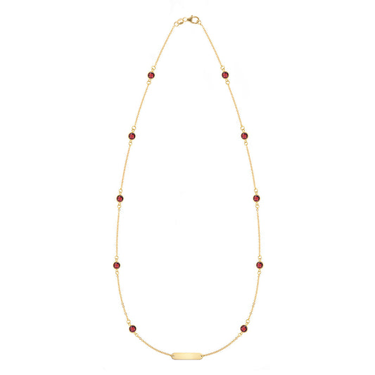 1 Nameplate & 10 Petite Garnet Necklace in 14k Gold (January)