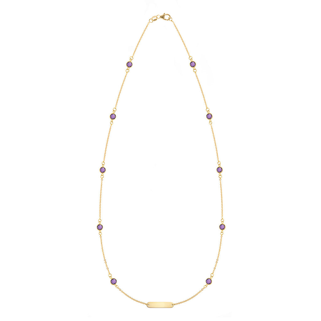 1 Nameplate & 10 Petite Amethyst Necklace in 14k Gold (February)