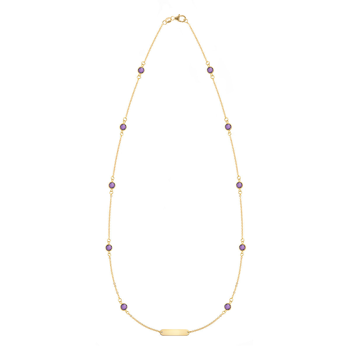 1 Nameplate & 10 Petite Amethyst Necklace in 14k Gold (February)