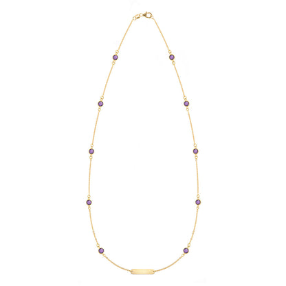 1 Nameplate & 10 Petite Amethyst Necklace in 14k Gold (February)