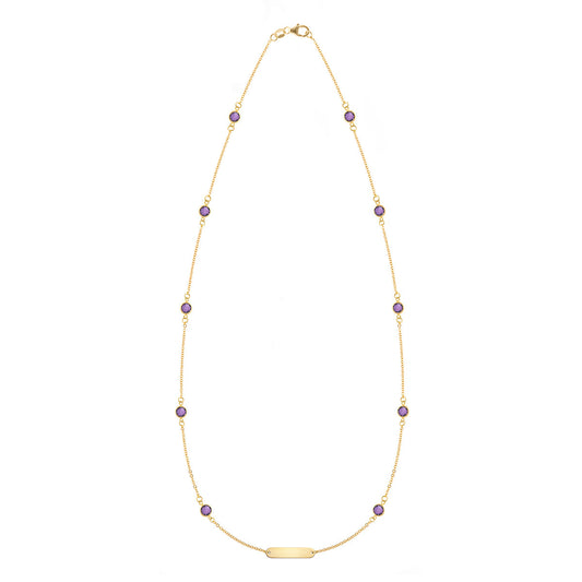 1 Nameplate & 10 Petite Amethyst Necklace in 14k Gold (February)