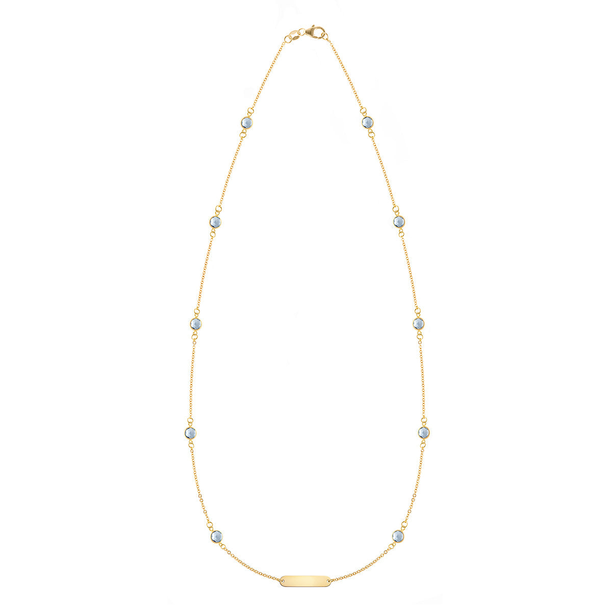 1 Nameplate & 10 Petite Aquamarine Necklace in 14k Gold (March)