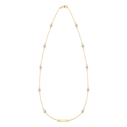 1 Nameplate & 10 Petite Aquamarine Necklace in 14k Gold (March)