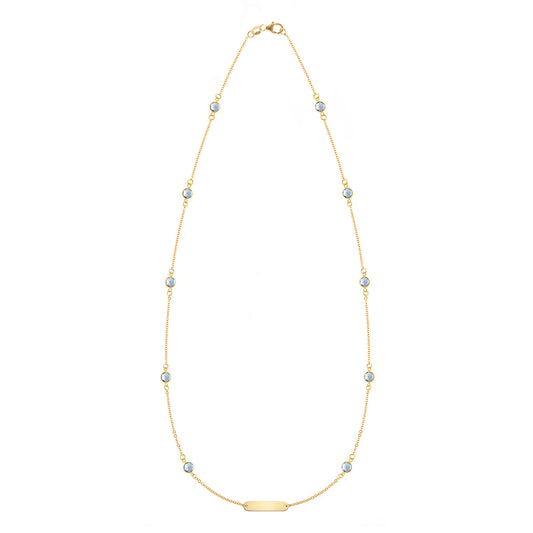 1 Nameplate & 10 Petite Aquamarine Necklace in 14k Gold (March)
