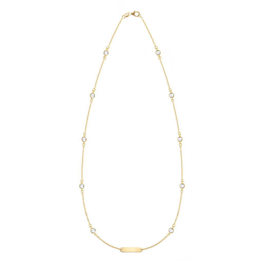 1 Nameplate & 10 Petite White Topaz Necklace in 14k Gold (April)