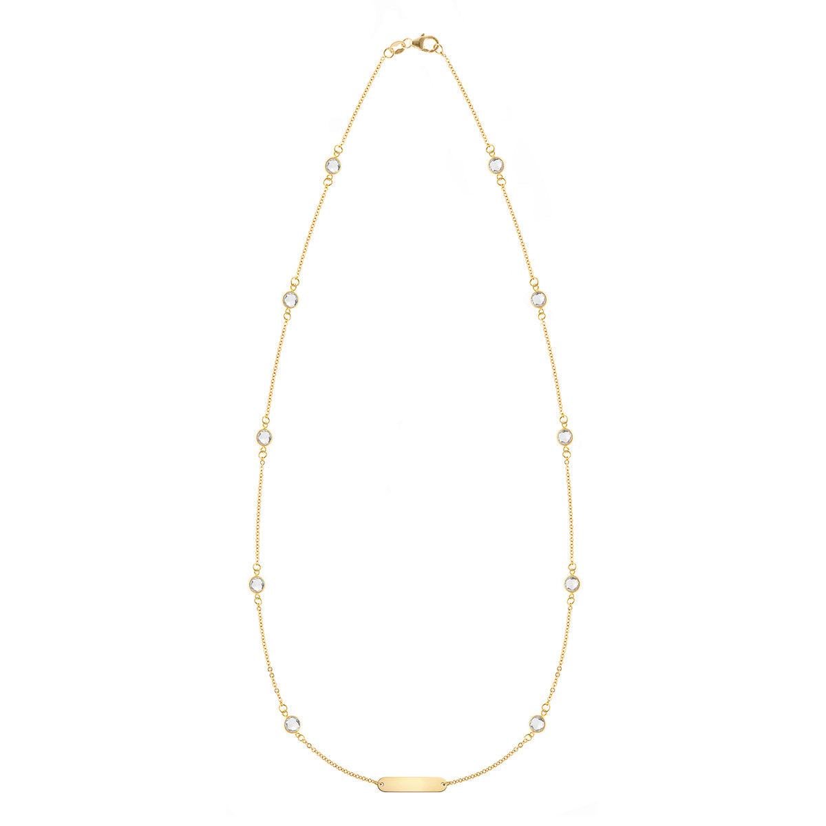 1 Nameplate & 10 Petite White Topaz Necklace in 14k Gold (April)