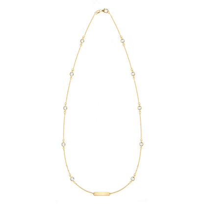 1 Nameplate & 10 Petite White Topaz Necklace in 14k Gold (April)