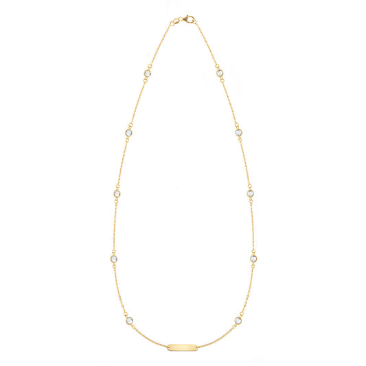 1 Nameplate & 10 Petite White Topaz Necklace in 14k Gold (April)