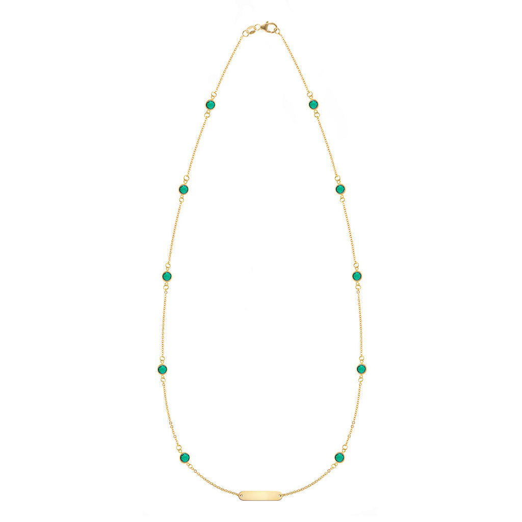 1 Nameplate & 10 Petite Emerald Necklace in 14k Gold (May)