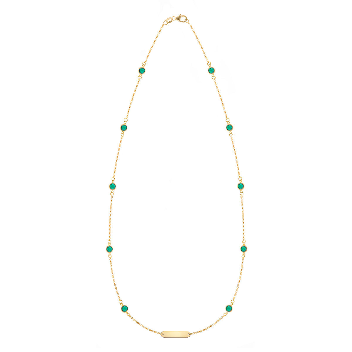 1 Nameplate & 10 Petite Emerald Necklace in 14k Gold (May)
