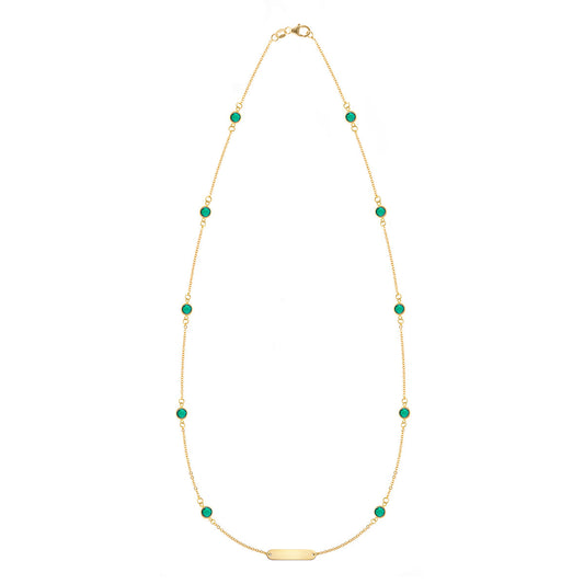1 Nameplate & 10 Petite Emerald Necklace in 14k Gold (May)