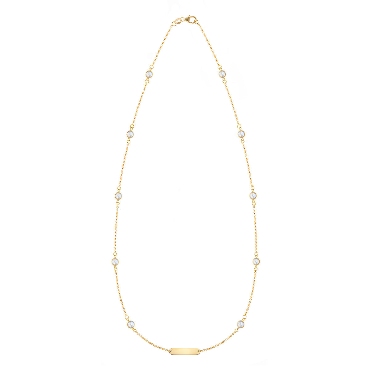 1 Nameplate & 10 Petite Moonstone Necklace in 14k Gold (June)