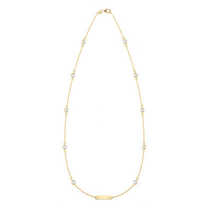 1 Nameplate & 10 Petite Moonstone Necklace in 14k Gold (June)