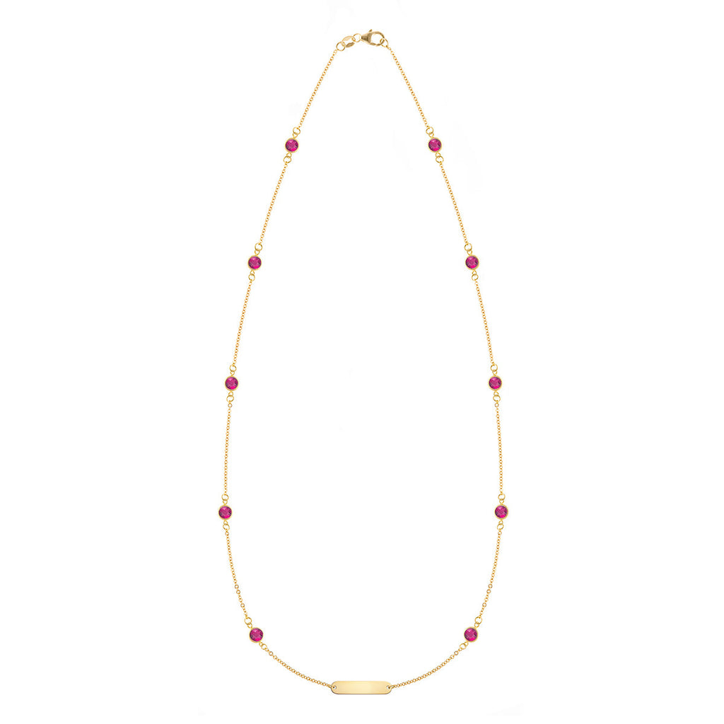 1 Nameplate & 10 Petite Ruby Necklace in 14k Gold (July)