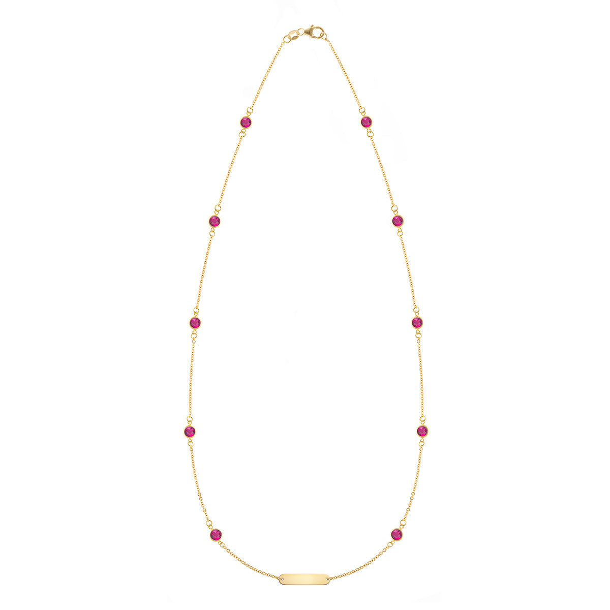 1 Nameplate & 10 Petite Ruby Necklace in 14k Gold (July)