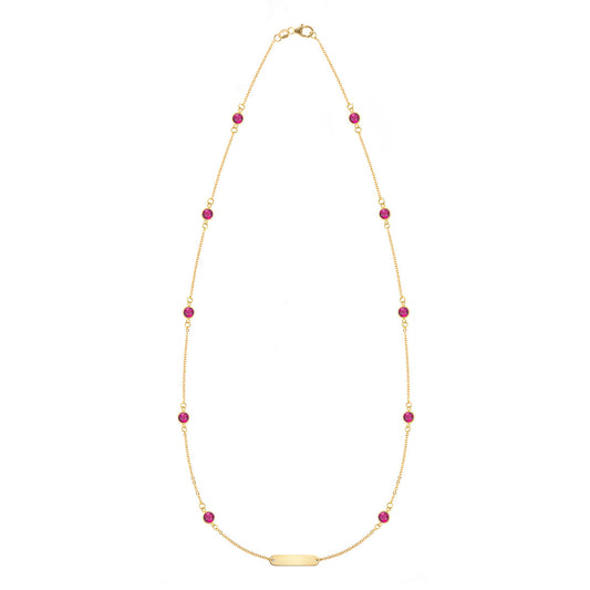 1 Nameplate & 10 Petite Ruby Necklace in 14k Gold (July)