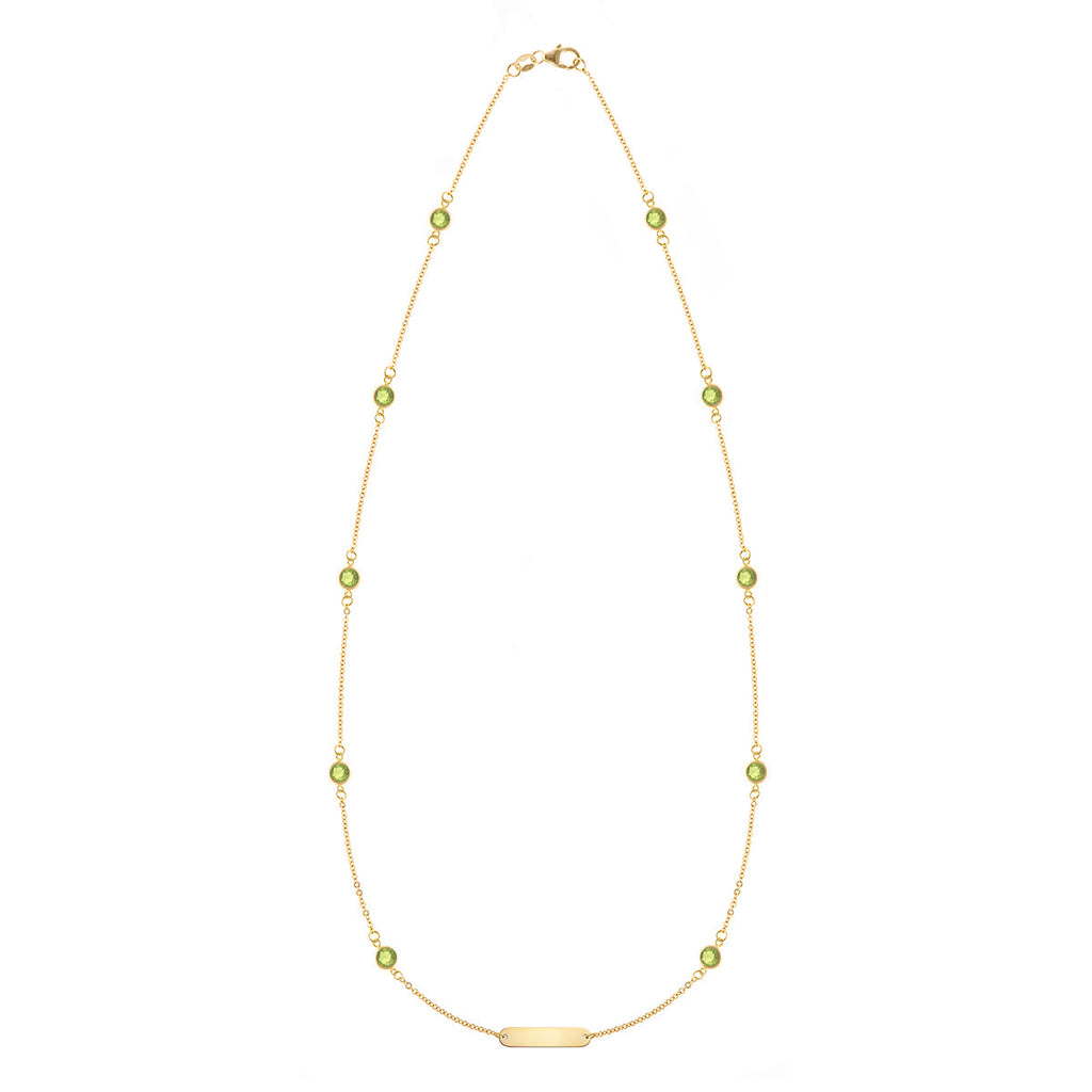 1 Nameplate & 10 Petite Peridot Necklace in 14k Gold (August)
