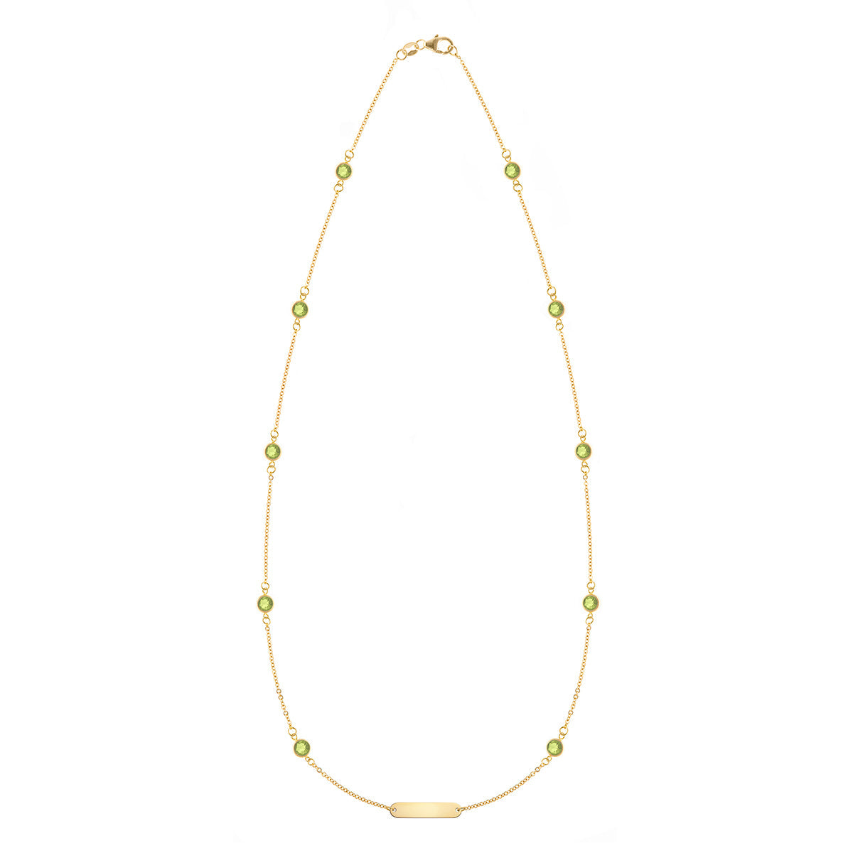 1 Nameplate & 10 Petite Peridot Necklace in 14k Gold (August)