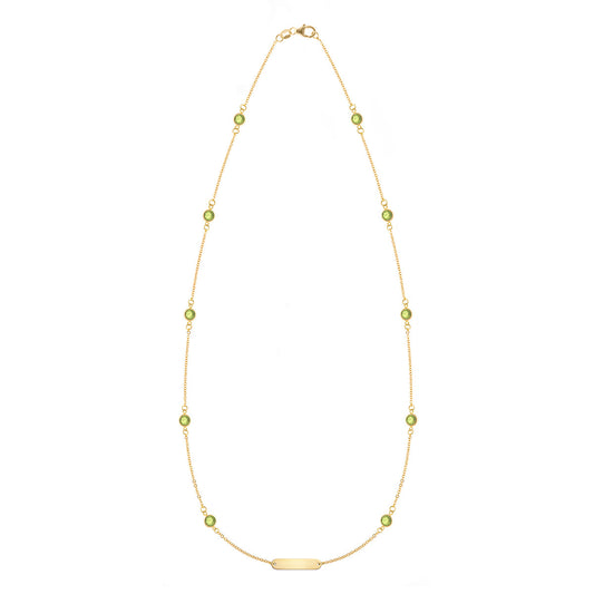 1 Nameplate & 10 Petite Peridot Necklace in 14k Gold (August)