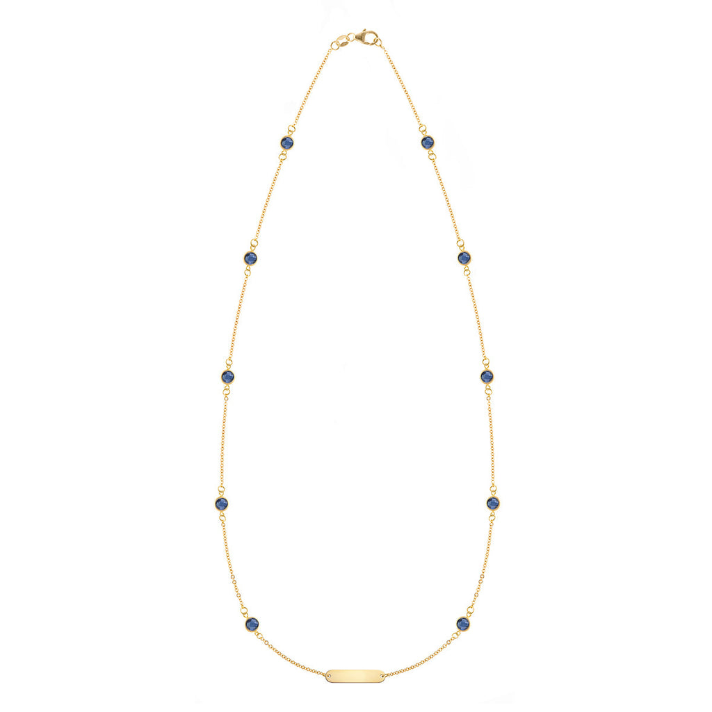 1 Nameplate & 10 Petite Sapphire Necklace in 14k Gold (September)