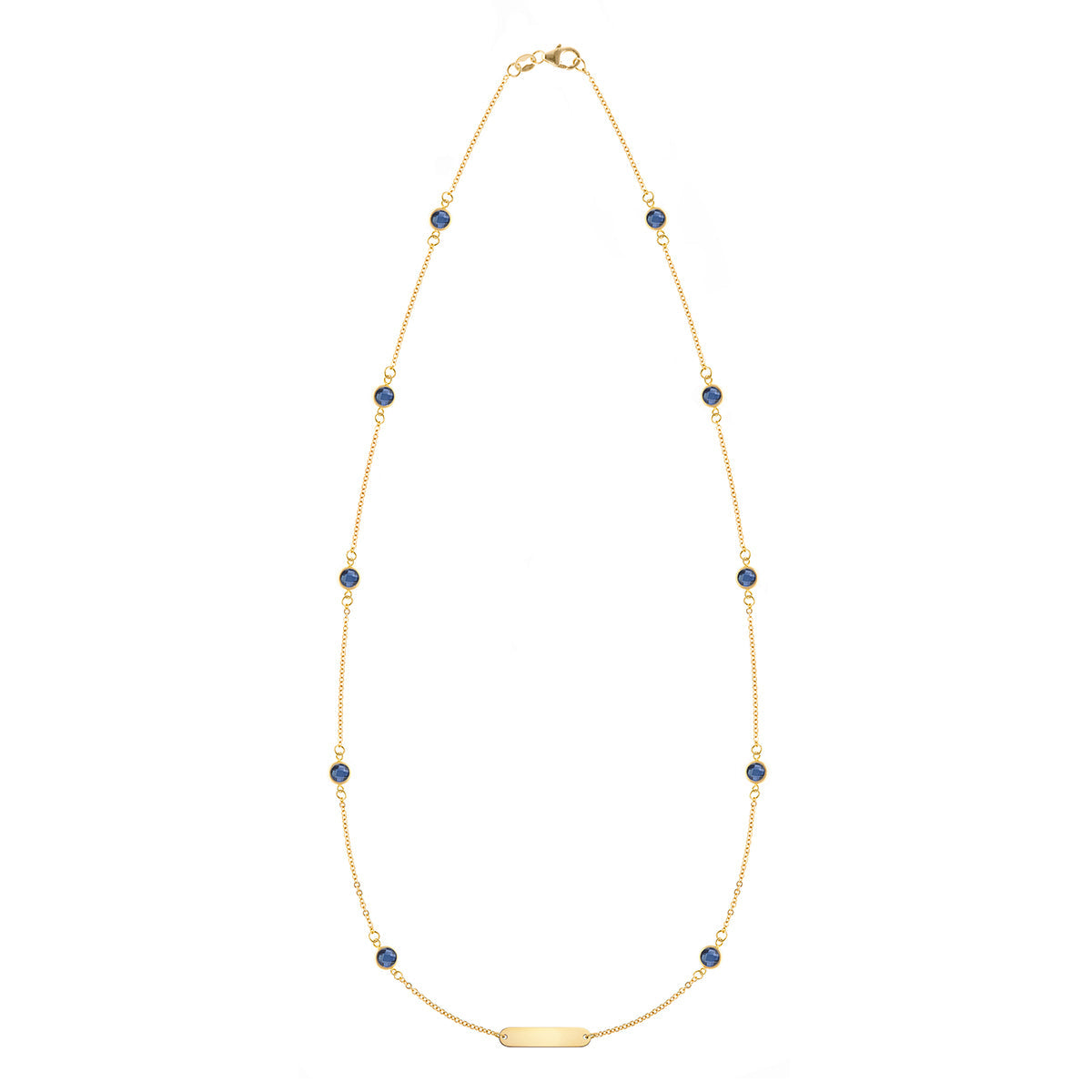 1 Nameplate & 10 Petite Sapphire Necklace in 14k Gold (September)