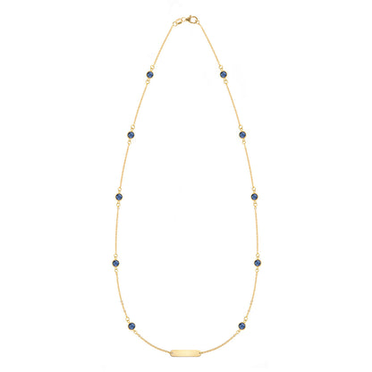 1 Nameplate & 10 Petite Sapphire Necklace in 14k Gold (September)