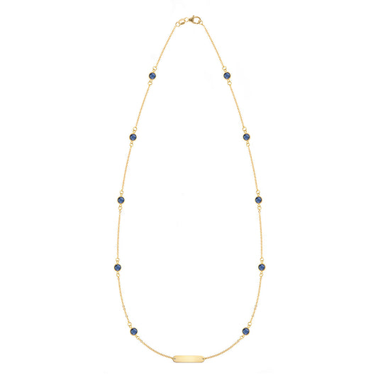 1 Nameplate & 10 Petite Sapphire Necklace in 14k Gold (September)