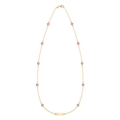 1 Nameplate & 10 Petite Pink Sapphire Necklace in 14k Gold (October)