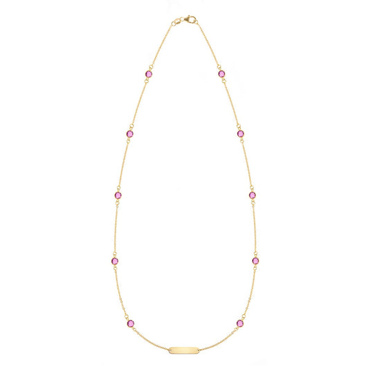 1 Nameplate & 10 Petite Pink Sapphire Necklace in 14k Gold (October)