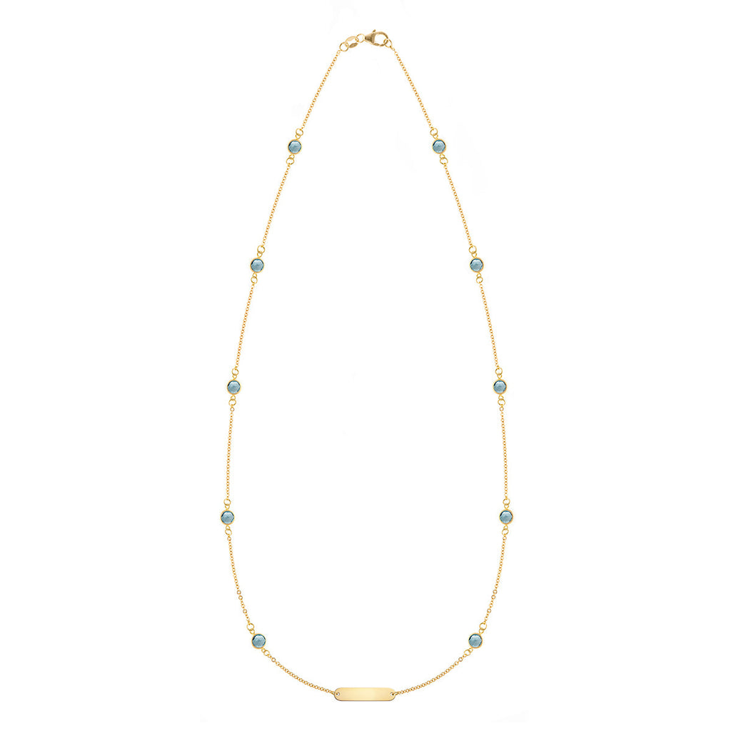 1 Nameplate & 10 Petite Nantucket Blue Topaz Necklace in 14k Gold (December)