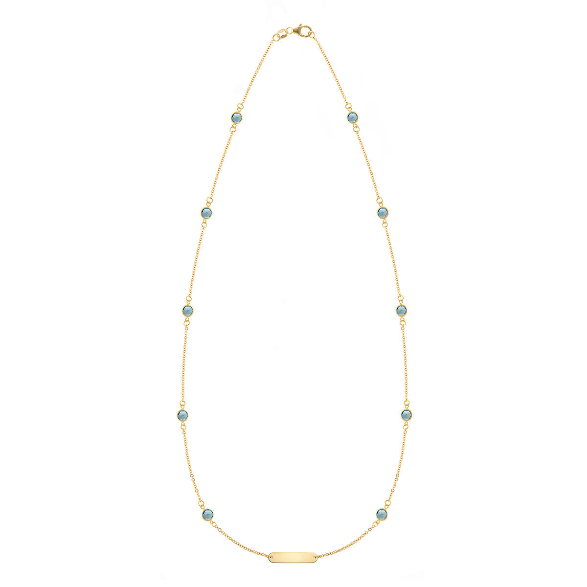 1 Nameplate & 10 Petite Nantucket Blue Topaz Necklace in 14k Gold (December)
