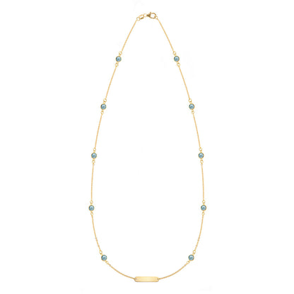 1 Nameplate & 10 Petite Nantucket Blue Topaz Necklace in 14k Gold (December)