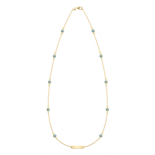 1 Nameplate & 10 Petite Nantucket Blue Topaz Necklace in 14k Gold (December)