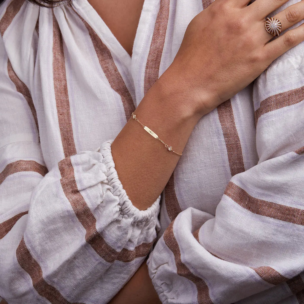 1 Nameplate & 6 Petite Opal Bracelet in 14k Gold (October)