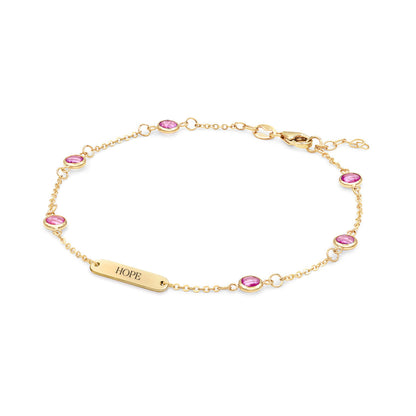 Pink Awareness HOPE & 6 Petite Pink Sapphire Bracelet in 14k Gold