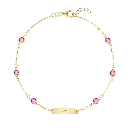 Pink Awareness HOPE & 6 Petite Pink Sapphire Bracelet in 14k Gold