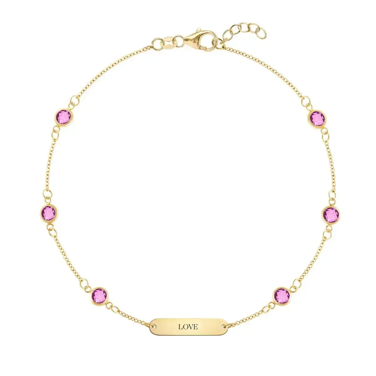 Pink Awareness LOVE & 6 Petite Pink Sapphire Bracelet