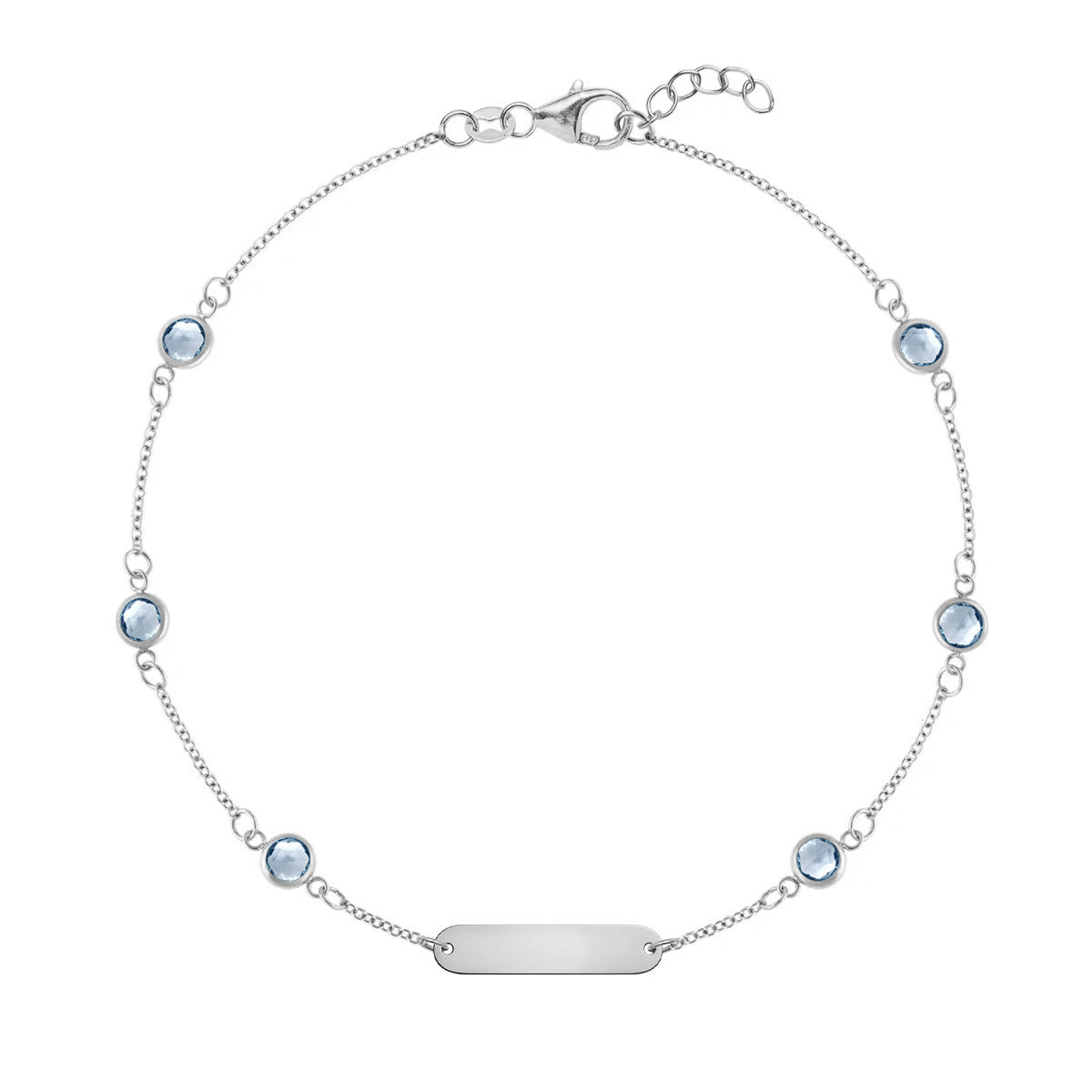 1 Nameplate & 6 Petite Aquamarine Bracelet in 14k Gold (March)