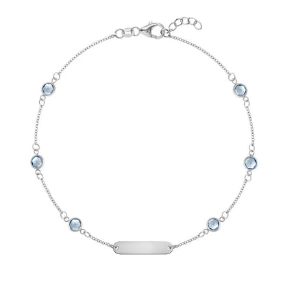 1 Nameplate & 6 Petite Aquamarine Bracelet in 14k Gold (March)