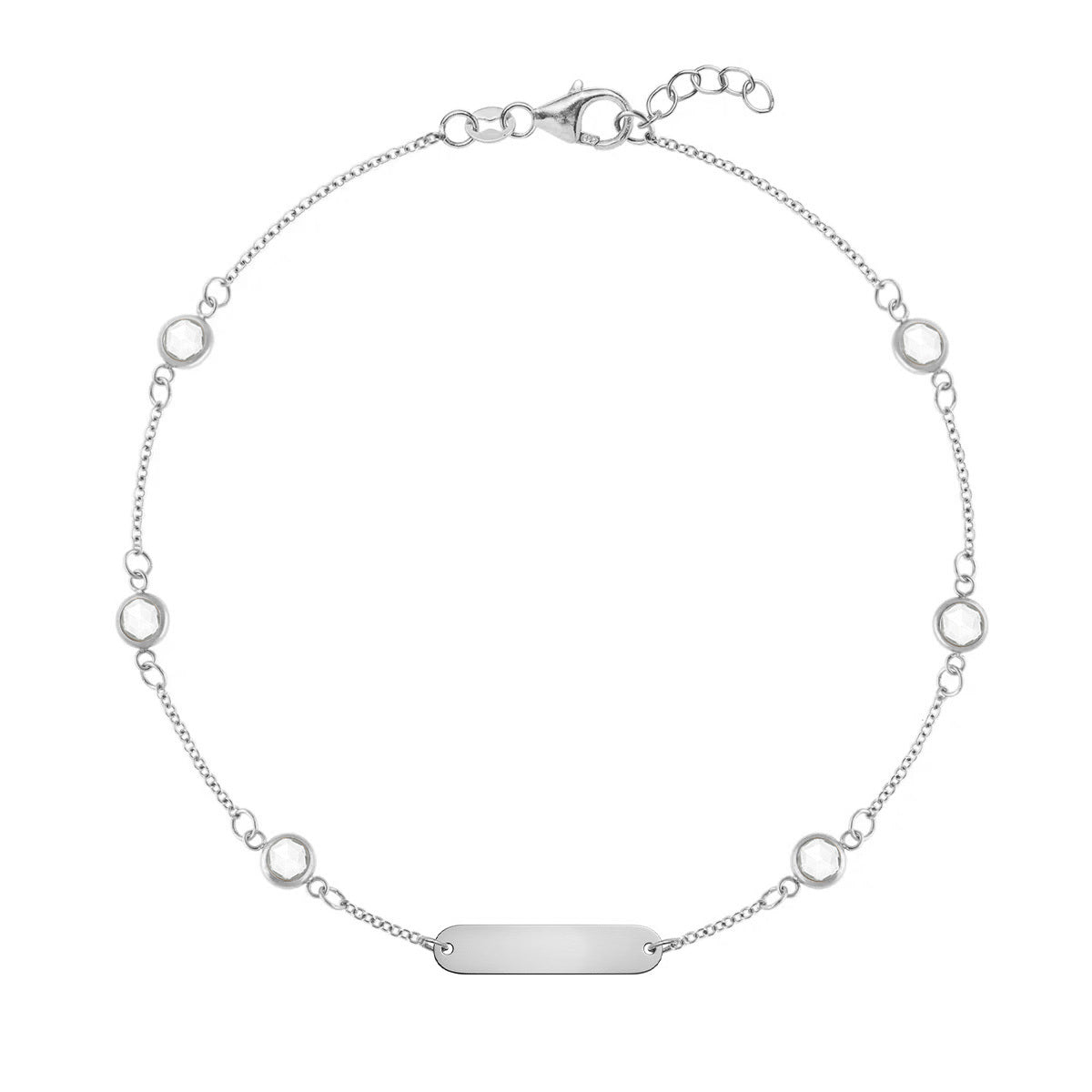 1 Nameplate & 6 Petite White Topaz Bracelet in 14k Gold (April)