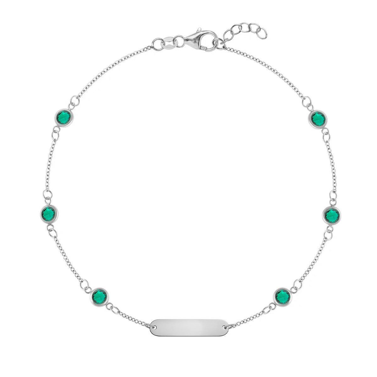 1 Nameplate & 6 Petite Emerald Bracelet in 14k Gold (May)