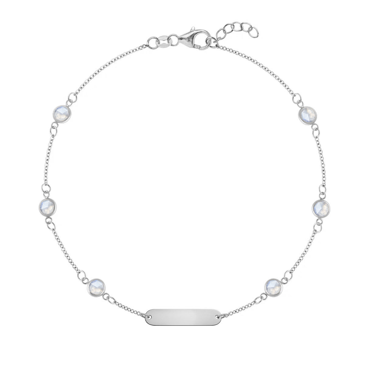 1 Nameplate & 6 Petite Moonstone Bracelet in 14k Gold (June)