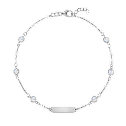 1 Nameplate & 6 Petite Moonstone Bracelet in 14k Gold (June)