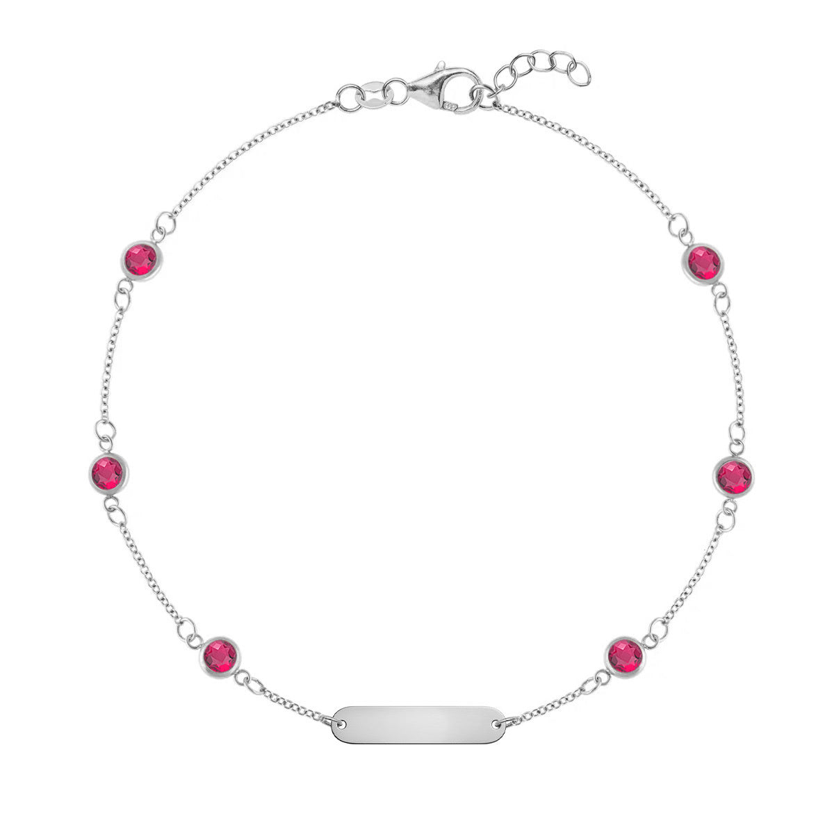 1 Nameplate & 6 Petite Ruby Bracelet in 14k Gold (July)