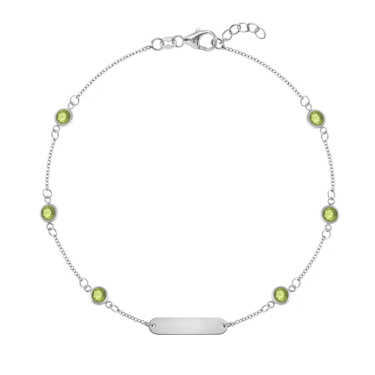 1 Nameplate & 6 Petite Peridot Bracelet in 14k Gold (August)